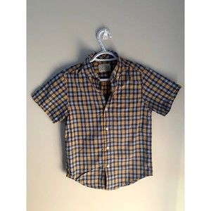 The children’s place boys dress shirt, button down plaid, yellow, blue, size M